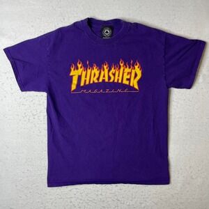 Thrasher Magazine Flame Logo T Shirt Purple Skateboarding Mens